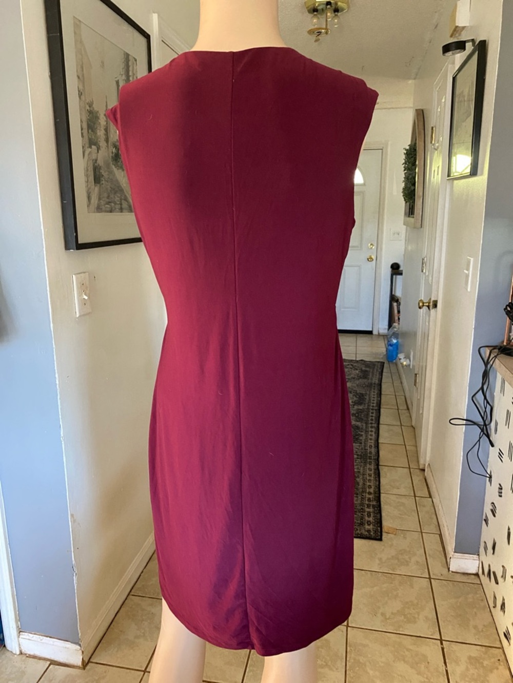 Ronni Nicole Sleeveless Wine Faux-Wrap Midi Dress with Rosette - Picture 5 of 7